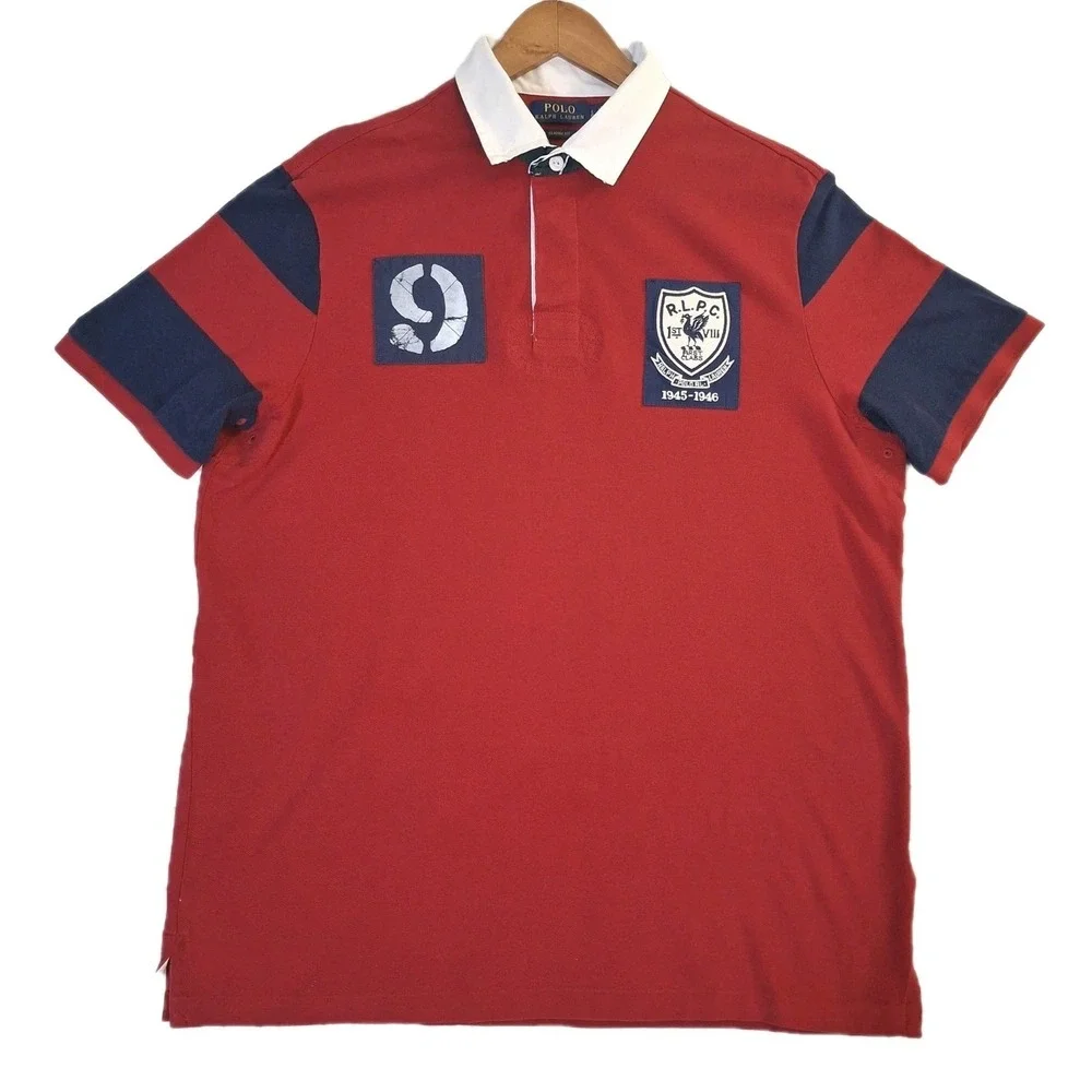 Polo Ralph Lauren Rugby Polo Shirt Men's Large Red Blue Short Sleeve R.L.P.C.